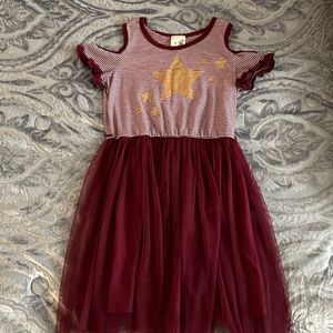 Burgundy dress with gold stars